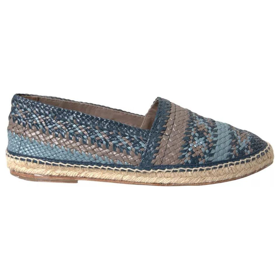 Dolce & Gabbana Blue Gray Woven Leather Buffalo Espadrille Shoes Dolce & Gabbana