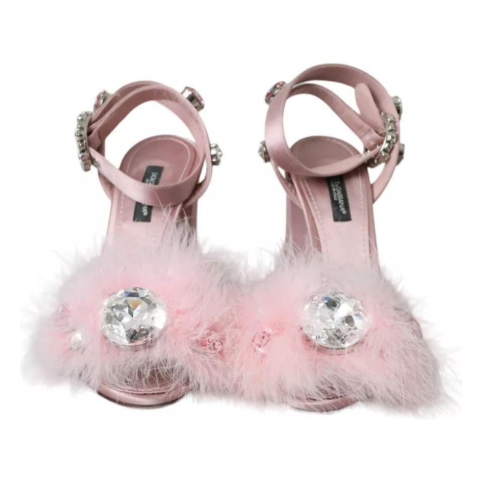 Dolce & Gabbana Pink Turkey Feather Crystal Sandals Shoes Dolce & Gabbana