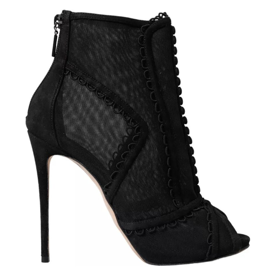 Dolce & Gabbana Black Tulle Stiletto Heels Short Boots Shoes Dolce & Gabbana