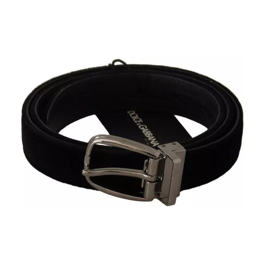 Dolce & Gabbana Black Velvet Silver Tone Metal Buckle Belt Dolce & Gabbana