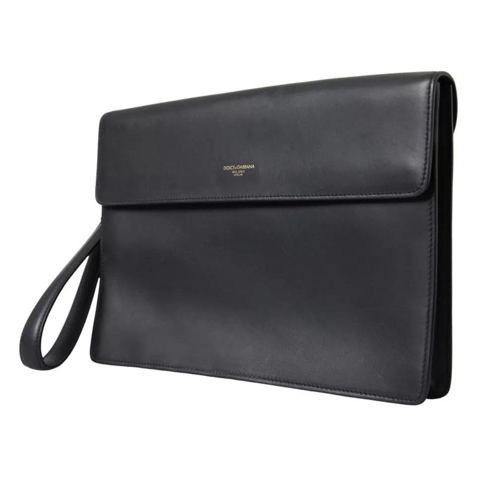 Dolce & Gabbana Black Calf Leather Large Logo Document Holder Clutch Men Bag Dolce & Gabbana