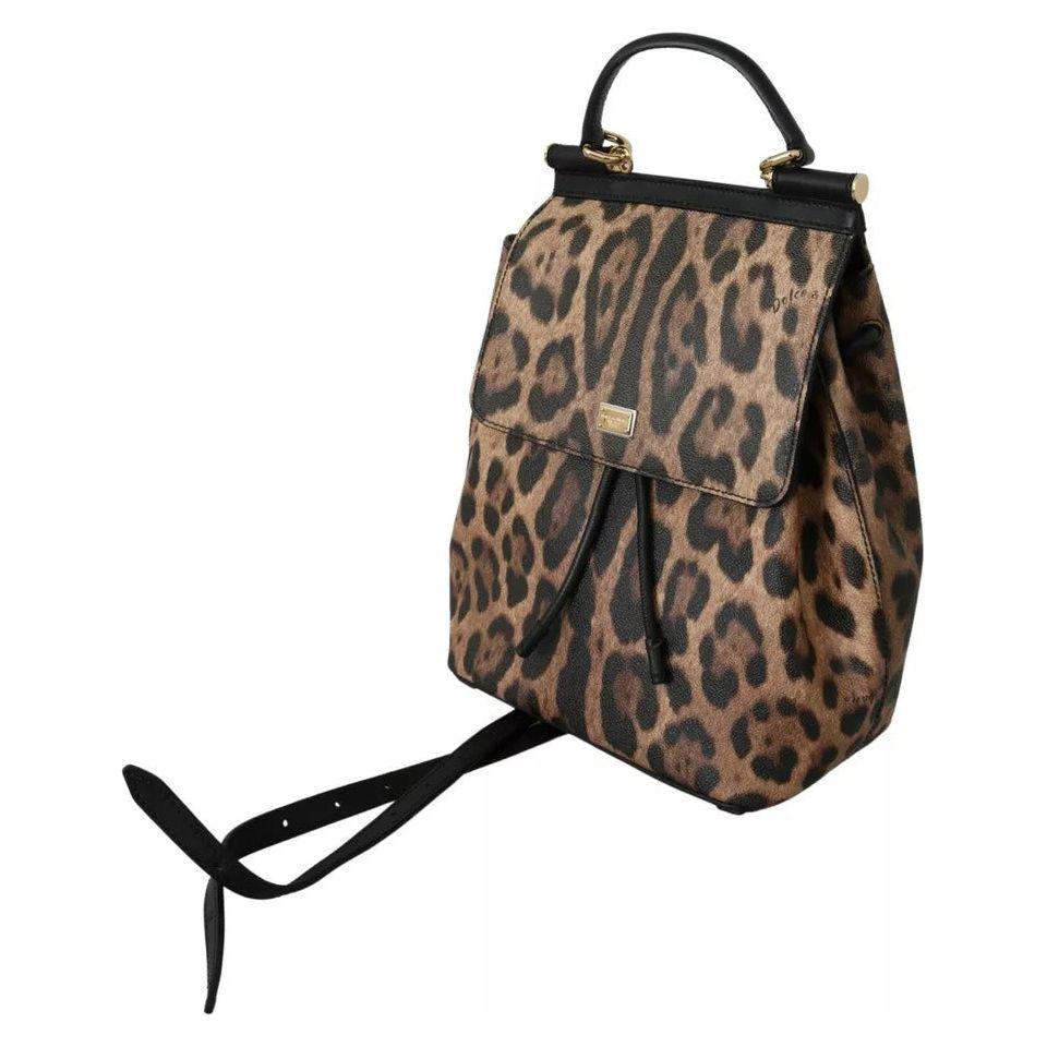 Dolce & Gabbana Brown Leopard Leather Backpack Women SICILY Bag Dolce & Gabbana