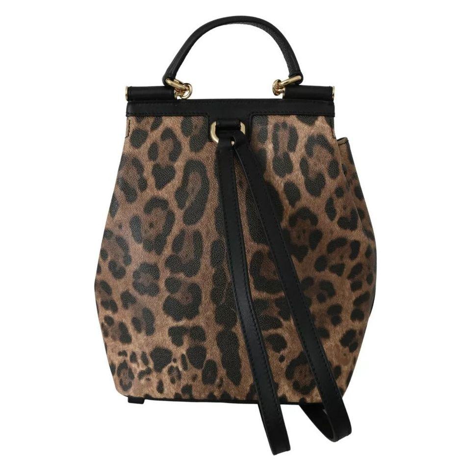 Dolce & Gabbana Brown Leopard Leather Backpack Women SICILY Bag Dolce & Gabbana