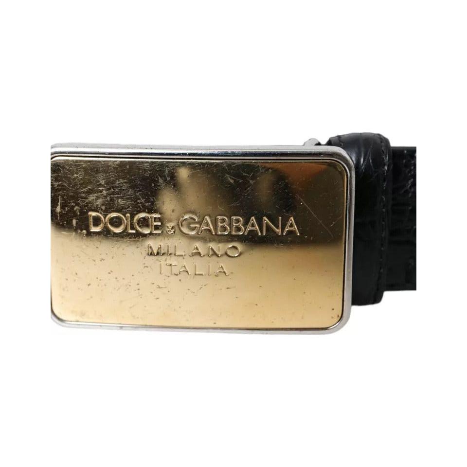 Dolce & Gabbana Black Exotic Leather Gold Metal Buckle Belt Dolce & Gabbana