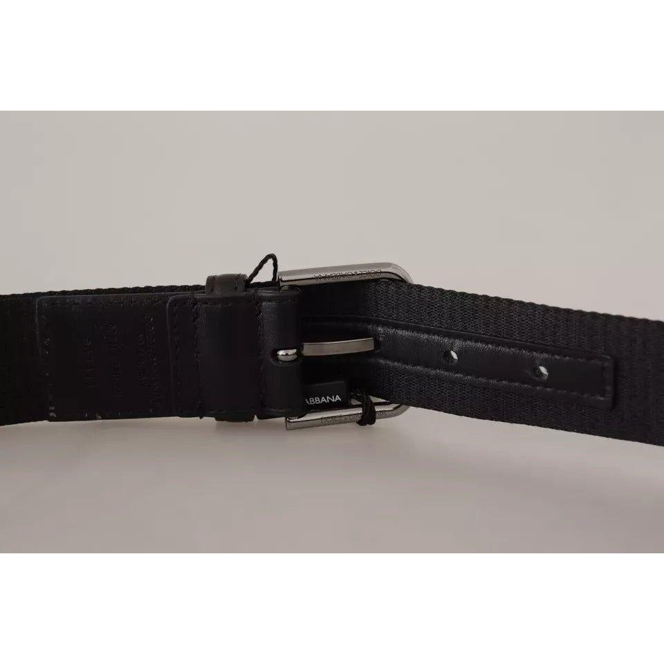 Dolce & Gabbana Blue Black Logo Print Silver Buckle Belt Dolce & Gabbana