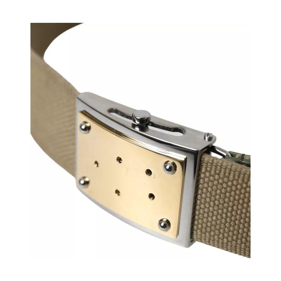 Dolce & Gabbana Brown Canvas Square Metal Buckle Men Belt Dolce & Gabbana