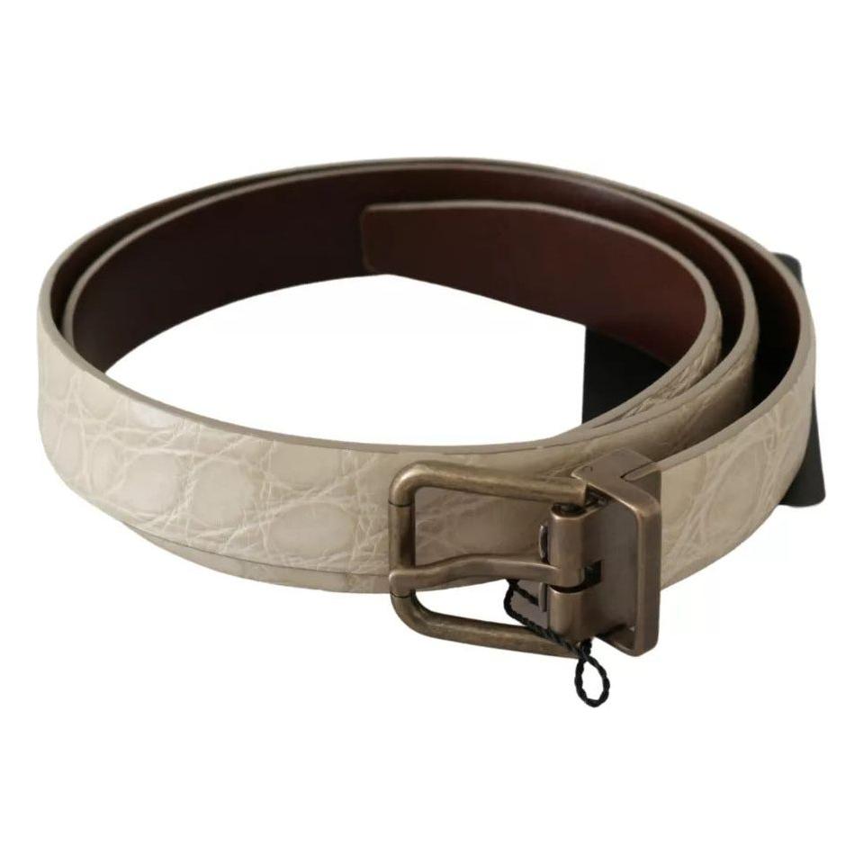 Dolce & Gabbana Cream Beige Gold Buckle Waist Leather Belt Dolce & Gabbana