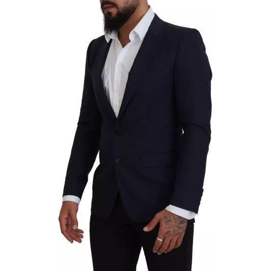 Dolce & Gabbana Blue Wool Slim Fit Formal Coat Men Blazer Dolce & Gabbana