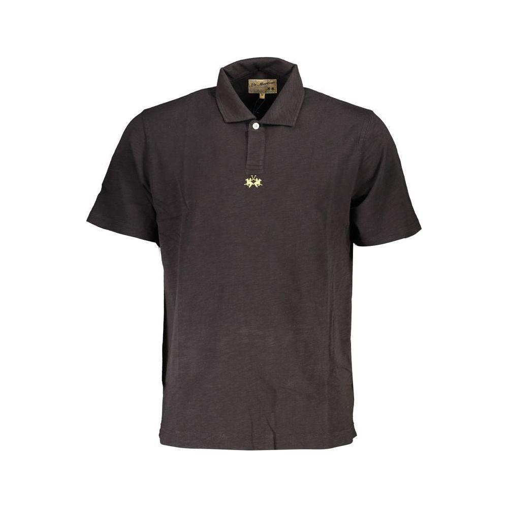 La Martina Elegant Black Cotton Polo Shirt Regular Fit La Martina