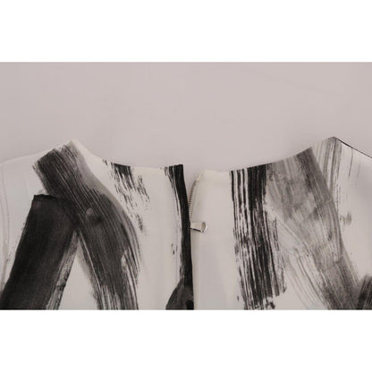 Dolce & Gabbana White Black Striped Printed Blouse Top