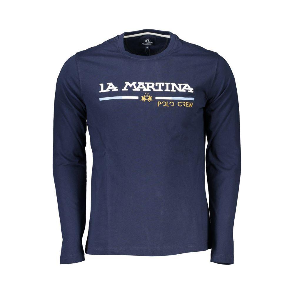 La Martina Chic Blue Crew Neck Embroidered T-Shirt La Martina