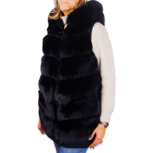 Made in Italy Sleeveless Wool Coat with Fox Fur Trim Made in Italy