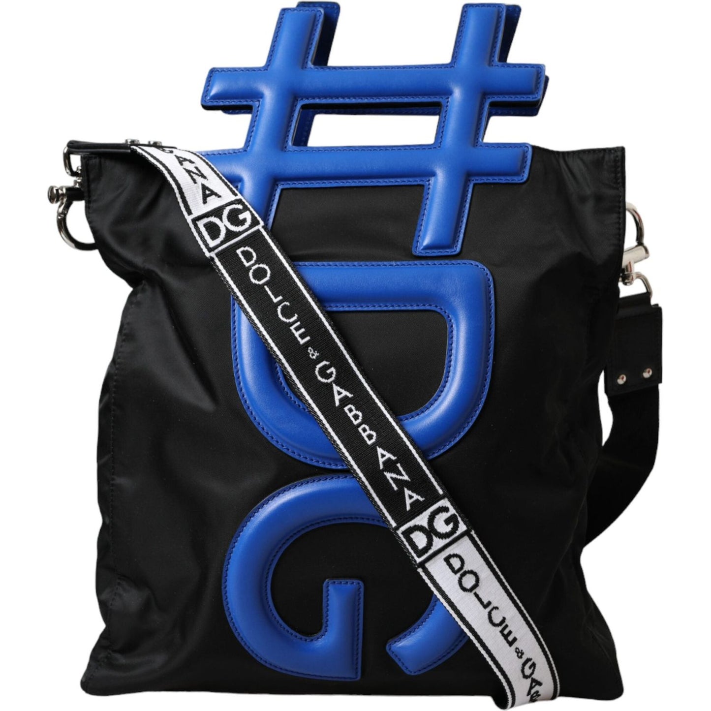 Dolce & Gabbana Black Nylon Blue Leather Hashtag Shopping Tote Bag Dolce & Gabbana