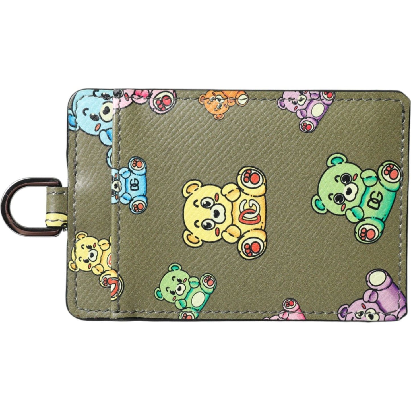 Dolce & Gabbana Army Green Teddy Bear Leather Women Card Holder Wallet Dolce & Gabbana