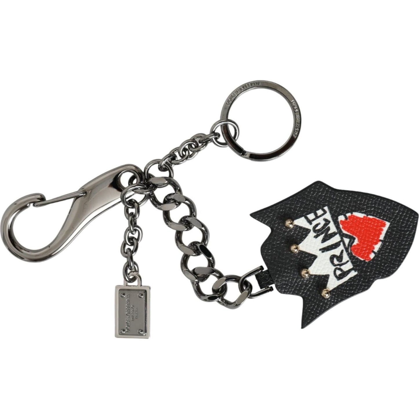 Dolce & Gabbana Black Prince Studs Logo Silver Brass Keychain Keyring Dolce & Gabbana