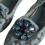 Dolce & Gabbana Blue Lace Crystal Ballet Flats Loafers Shoes Dolce & Gabbana