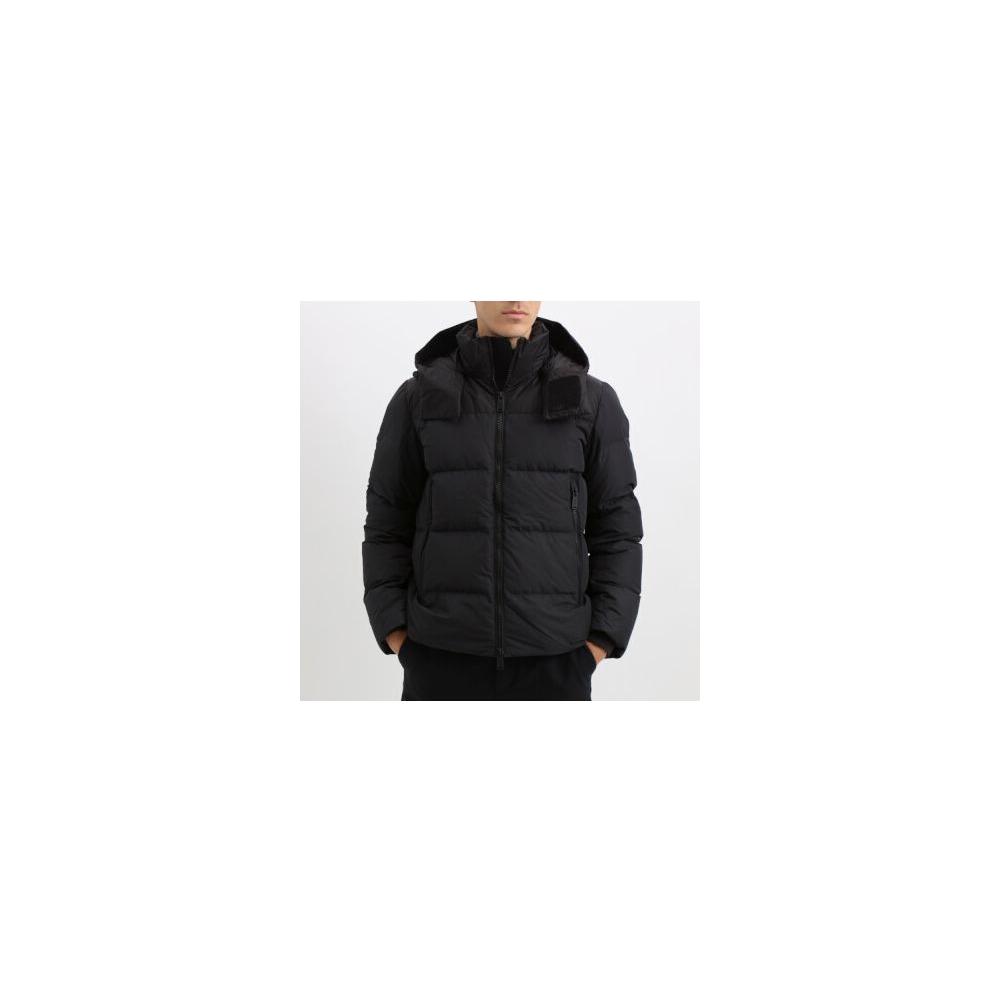 Add Black Polyester Men Jacket with Detachable Hood Add