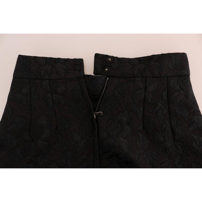 Dolce & Gabbana Black Floral Jacquard Silk A-Line Skirt