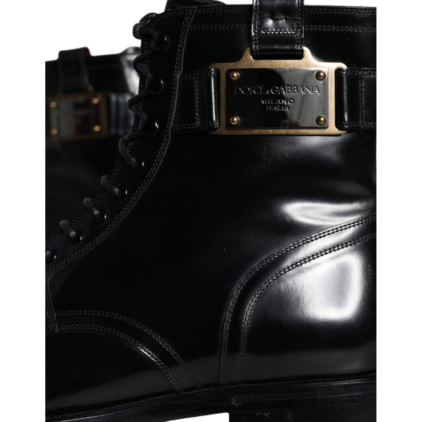 Dolce & Gabbana Black Logo Lace Up Mid Calf Men Boots Shoes Dolce & Gabbana