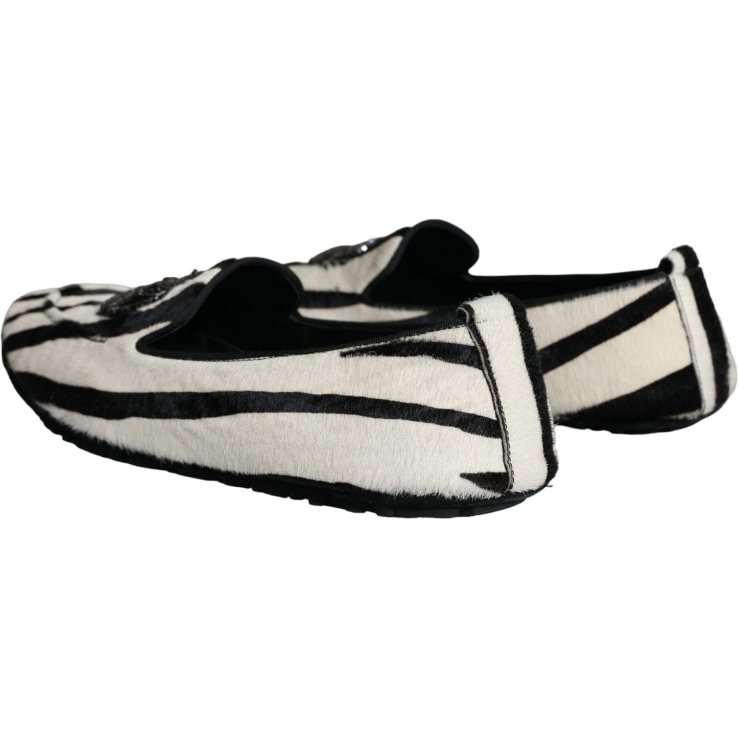 Dolce & Gabbana Black White Calf Fur Slip On Loafers Men Shoes Dolce & Gabbana