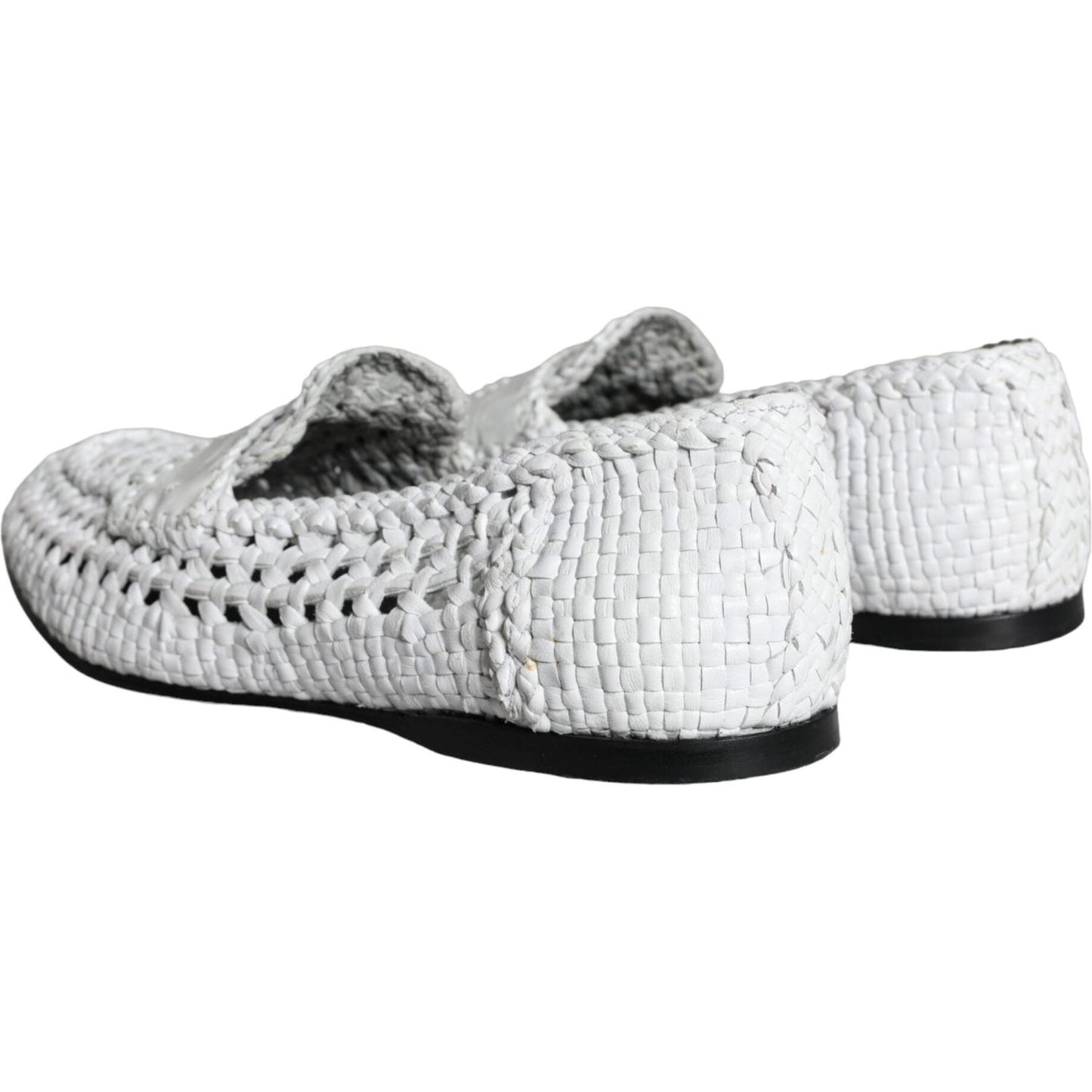 Dolce & Gabbana White Woven Leather Slip On Loafers Men Shoes Dolce & Gabbana