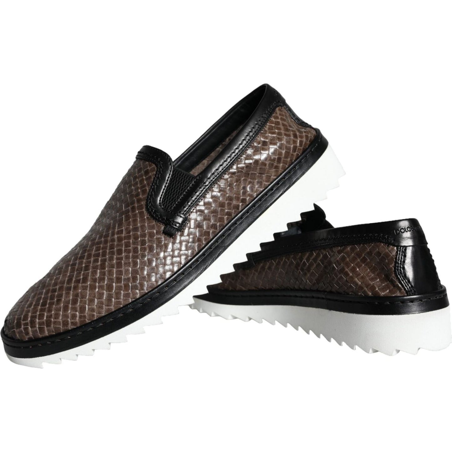 Dolce & Gabbana Brown Black Leather Weaved Men Loafers Shoes Dolce & Gabbana