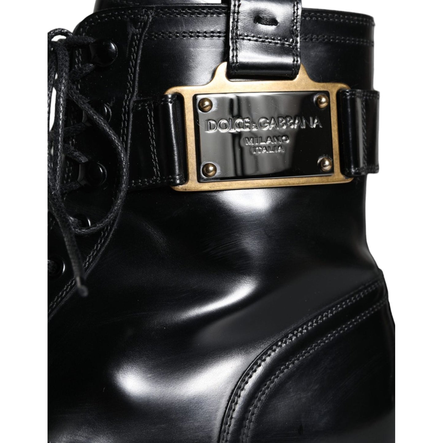 Dolce & Gabbana Black Logo Lace Up Mid Calf Men Boots Shoes Dolce & Gabbana