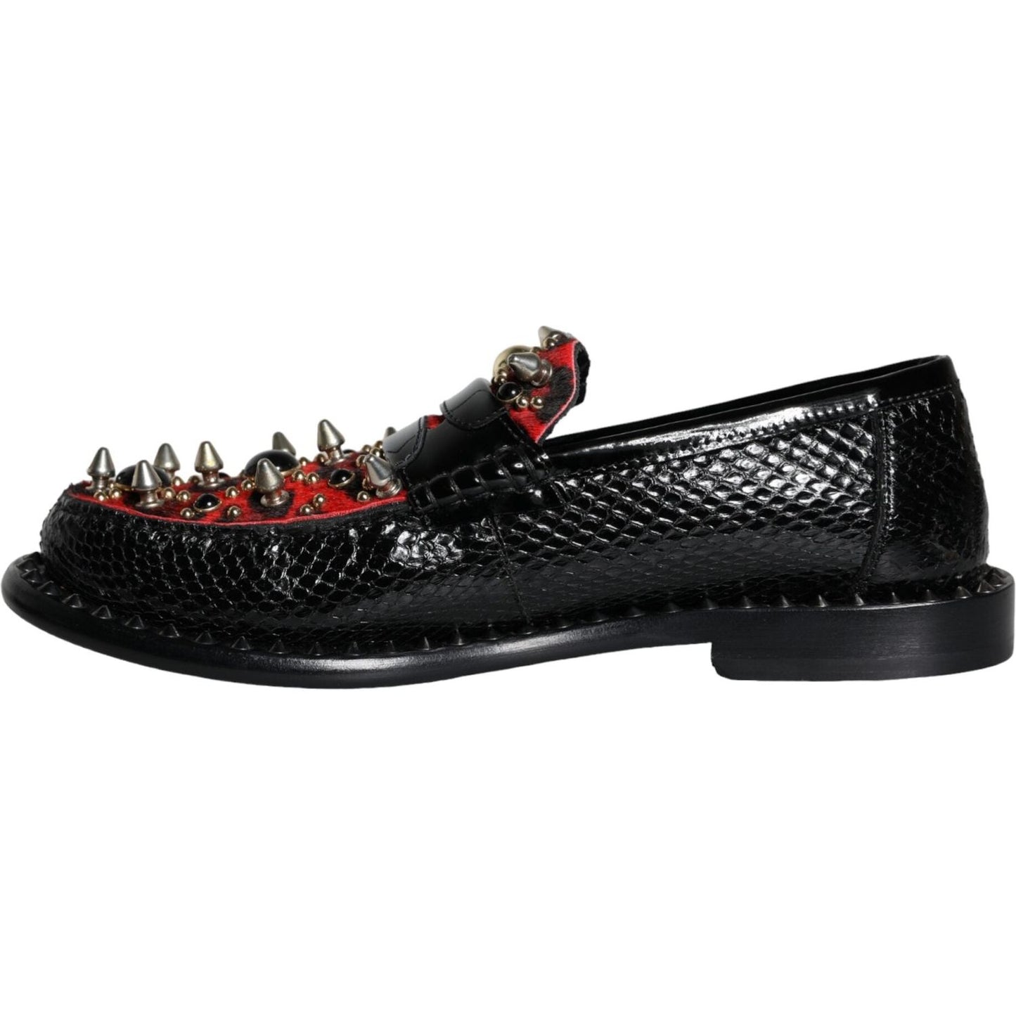 Dolce & Gabbana Black Leopard Print Studs Leather Loafers Shoes Dolce & Gabbana