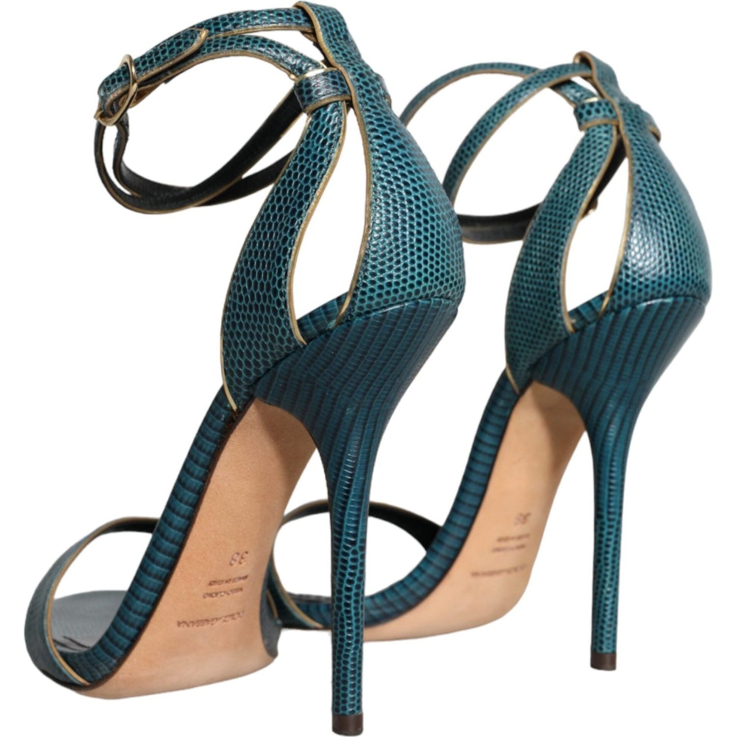 Dolce & Gabbana Dark Green Calf Leather Heels Sandals Shoes Dolce & Gabbana