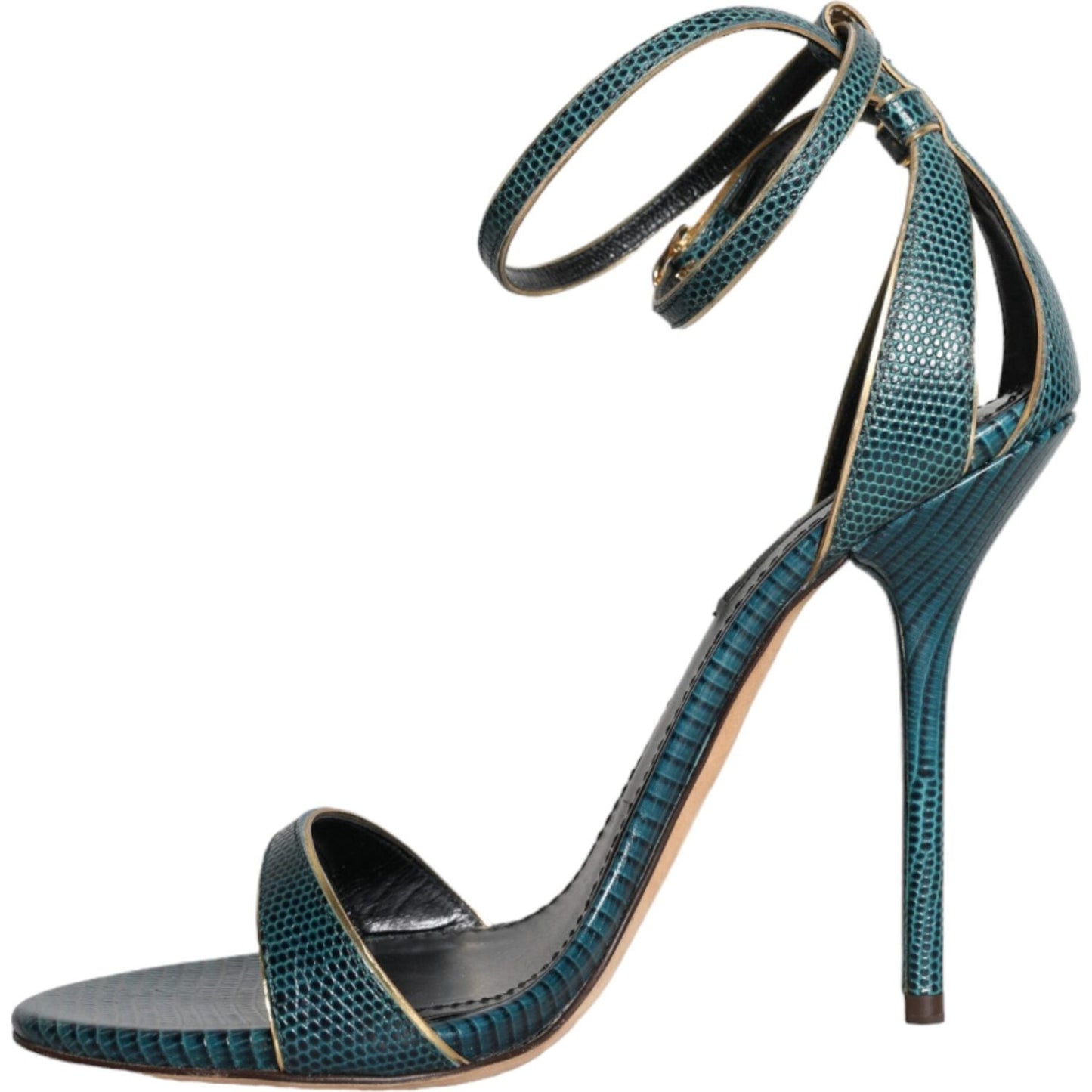 Dolce & Gabbana Dark Green Calf Leather Heels Sandals Shoes Dolce & Gabbana