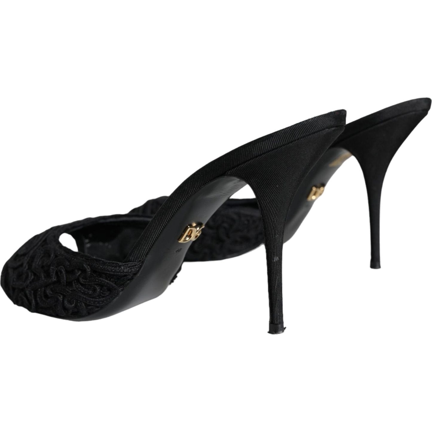 Dolce & Gabbana Black Keira Cordonetto Heels Slides Shoes Dolce & Gabbana