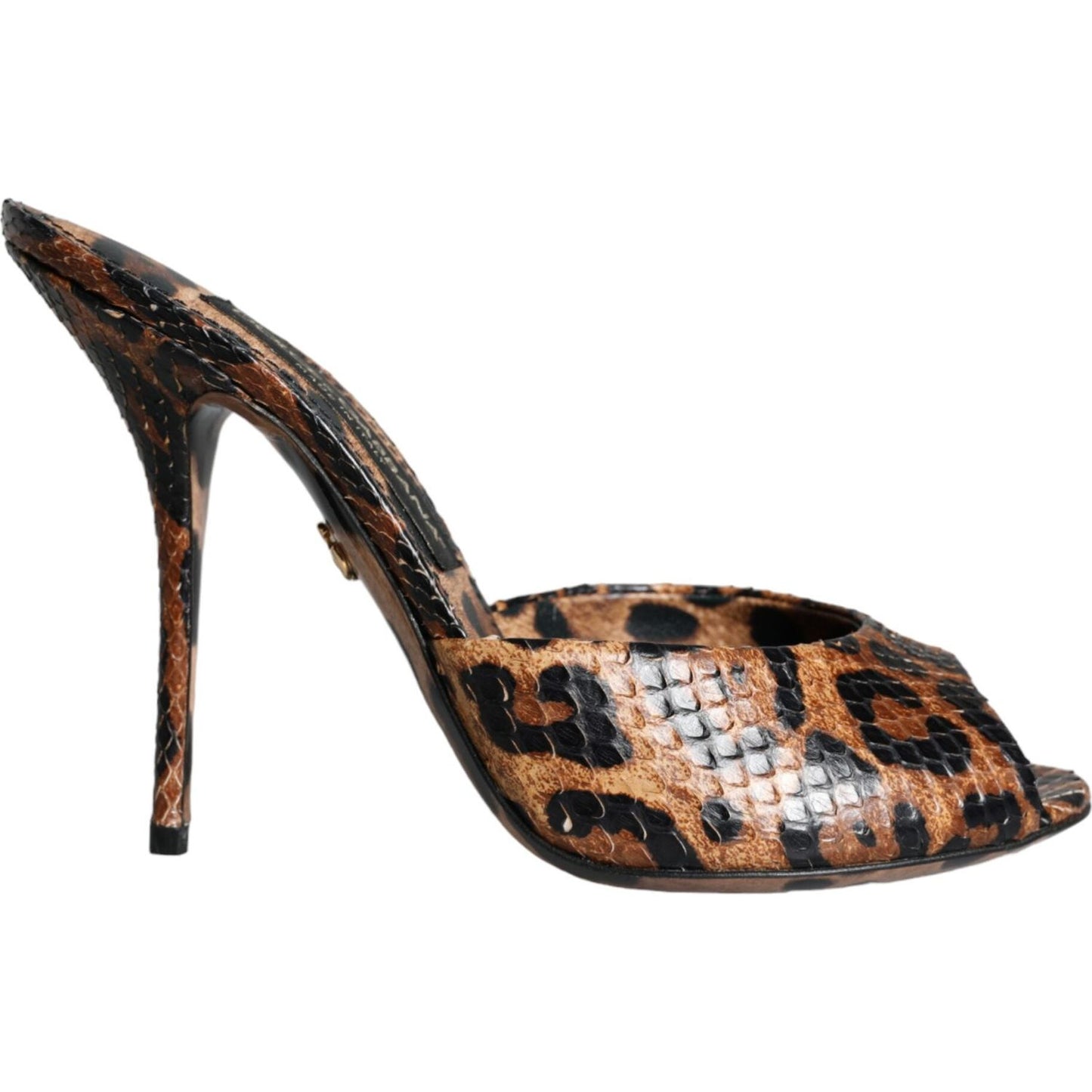 Dolce & Gabbana Brown Leopard Leather Slides Heels Sandals Shoes Dolce & Gabbana