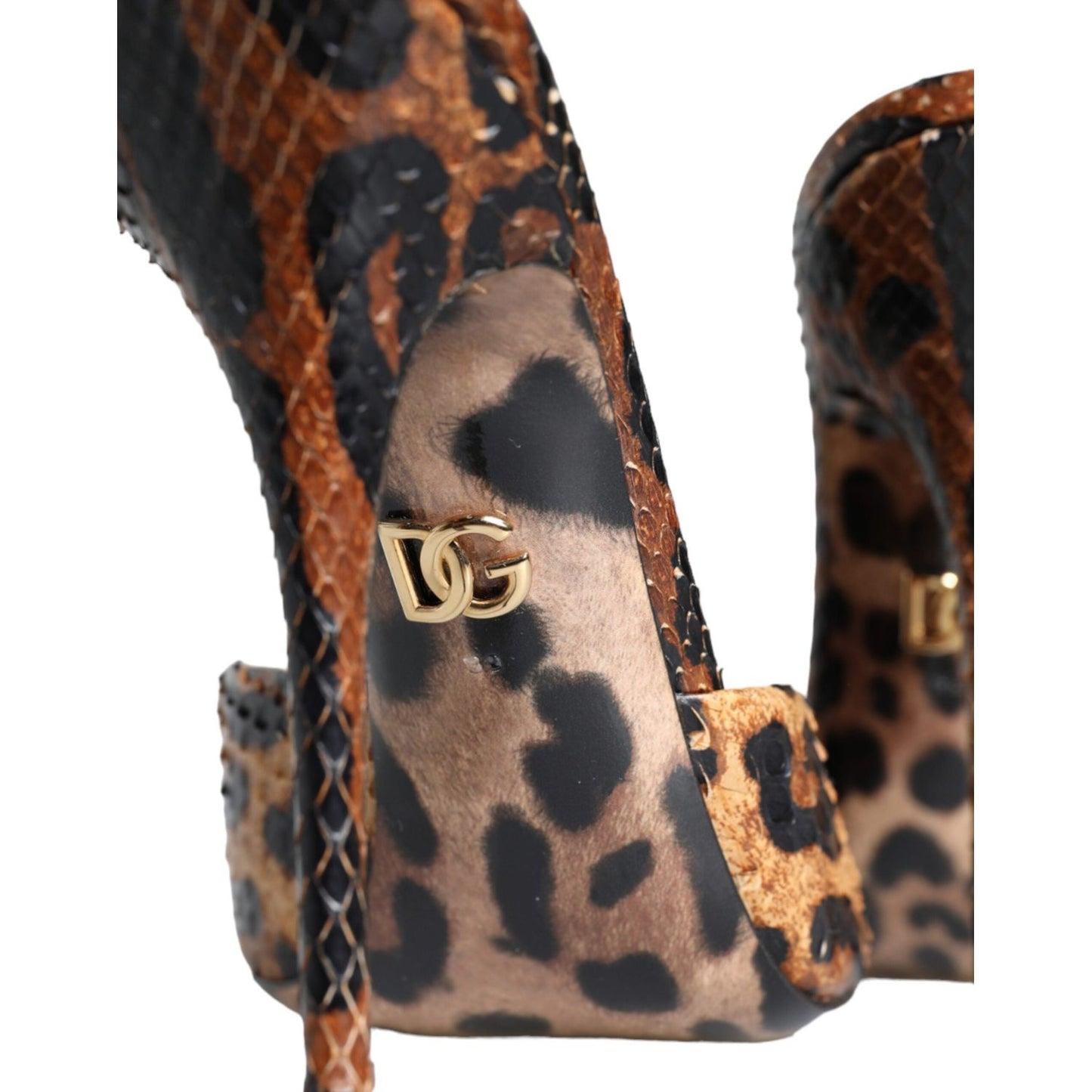 Dolce & Gabbana Brown Leopard Leather Slides Heels Sandals Shoes Dolce & Gabbana