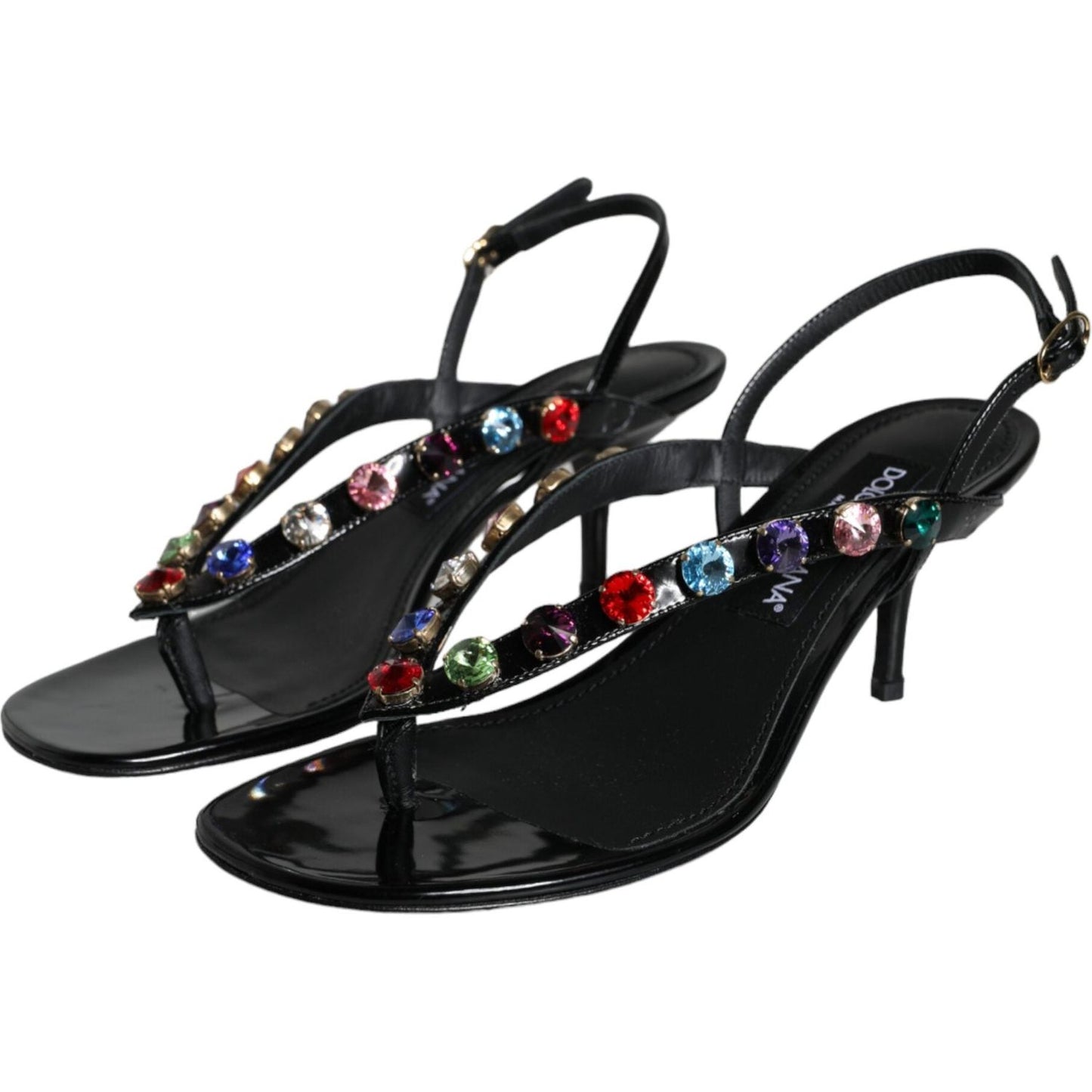 Dolce & Gabbana Black Leather Crystal Slingback Sandals Shoes Dolce & Gabbana