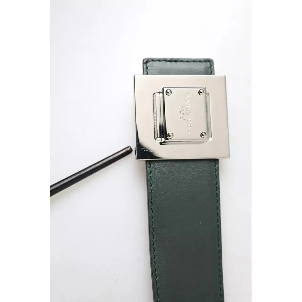 Dolce & Gabbana Green Calf Leather Square Metal Buckle Belt Dolce & Gabbana