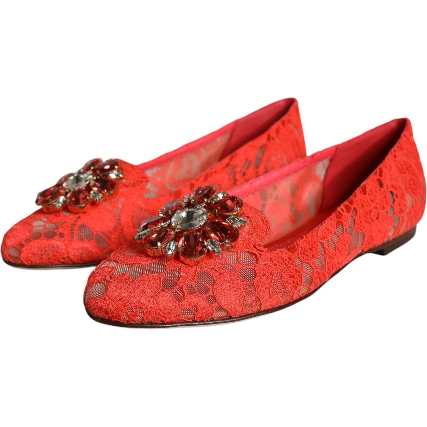 Dolce & Gabbana Coral Lace Crystal Ballet Flats Loafers Shoes Dolce & Gabbana