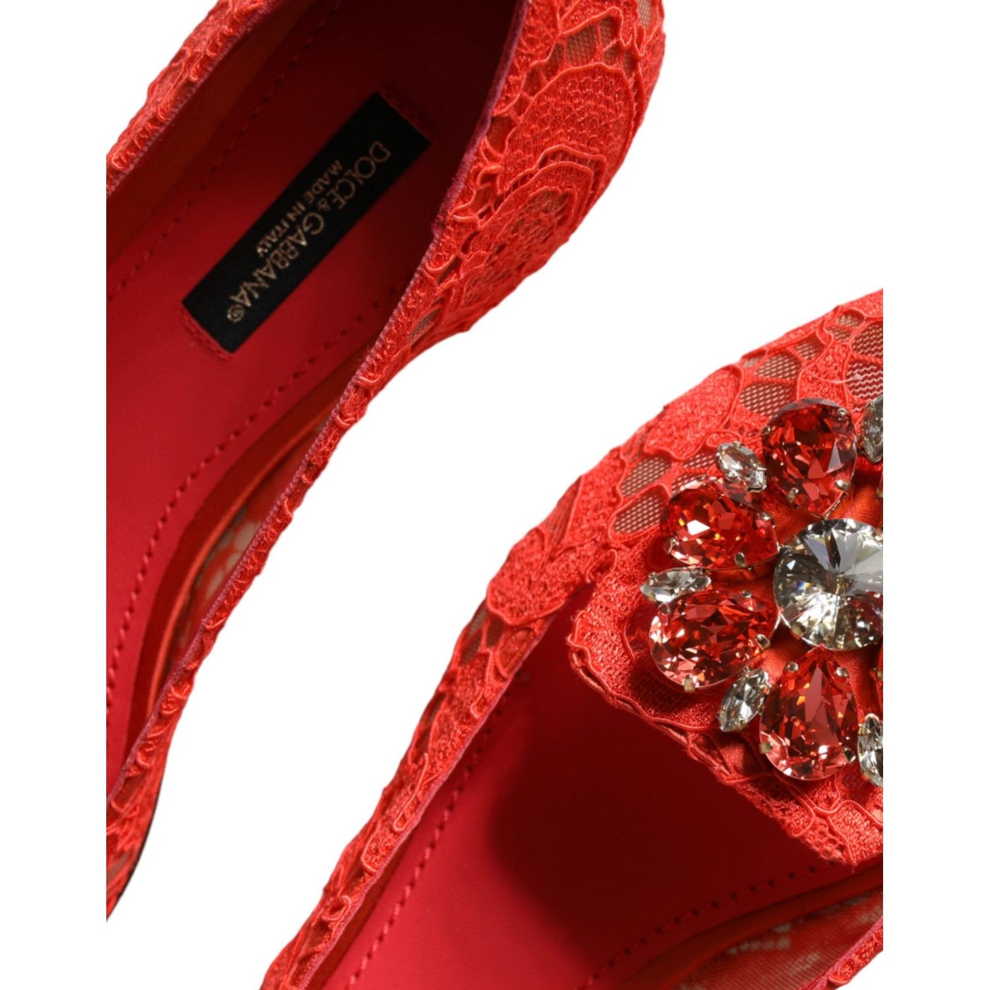 Dolce & Gabbana Coral Lace Crystal Ballet Flats Loafers Shoes Dolce & Gabbana