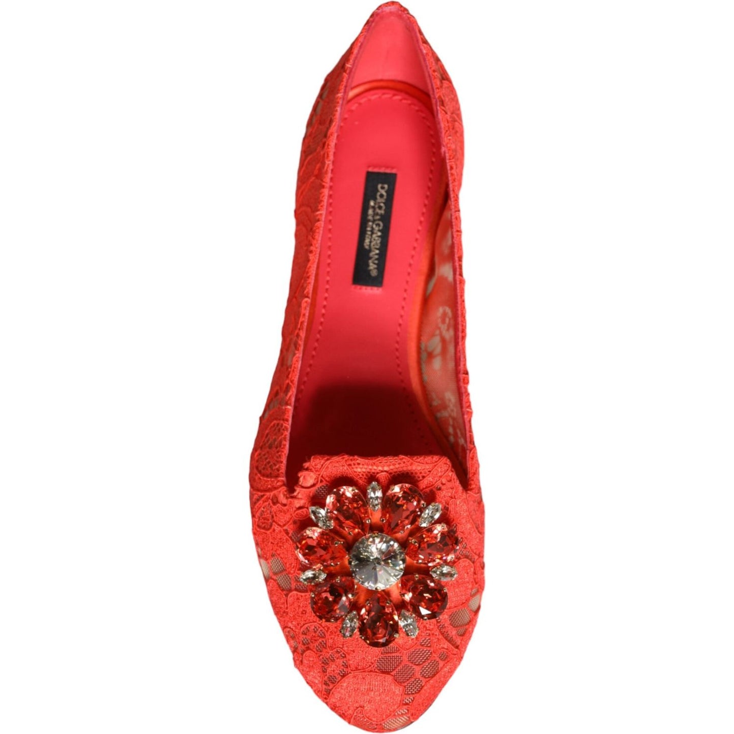 Dolce & Gabbana Coral Lace Crystal Ballet Flats Loafers Shoes Dolce & Gabbana