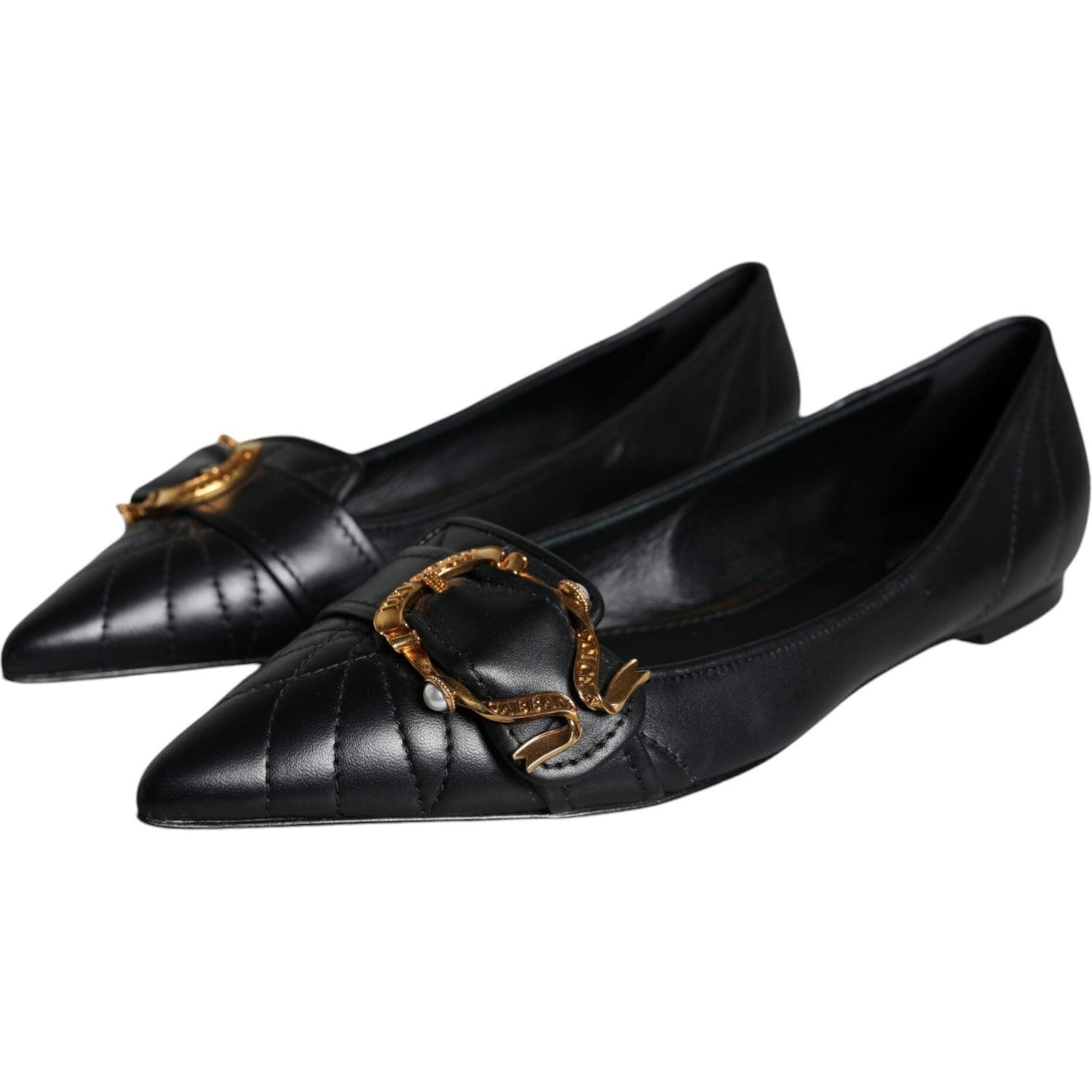 Dolce & Gabbana Black Devotion Leather Pointy Flats Shoes Dolce & Gabbana