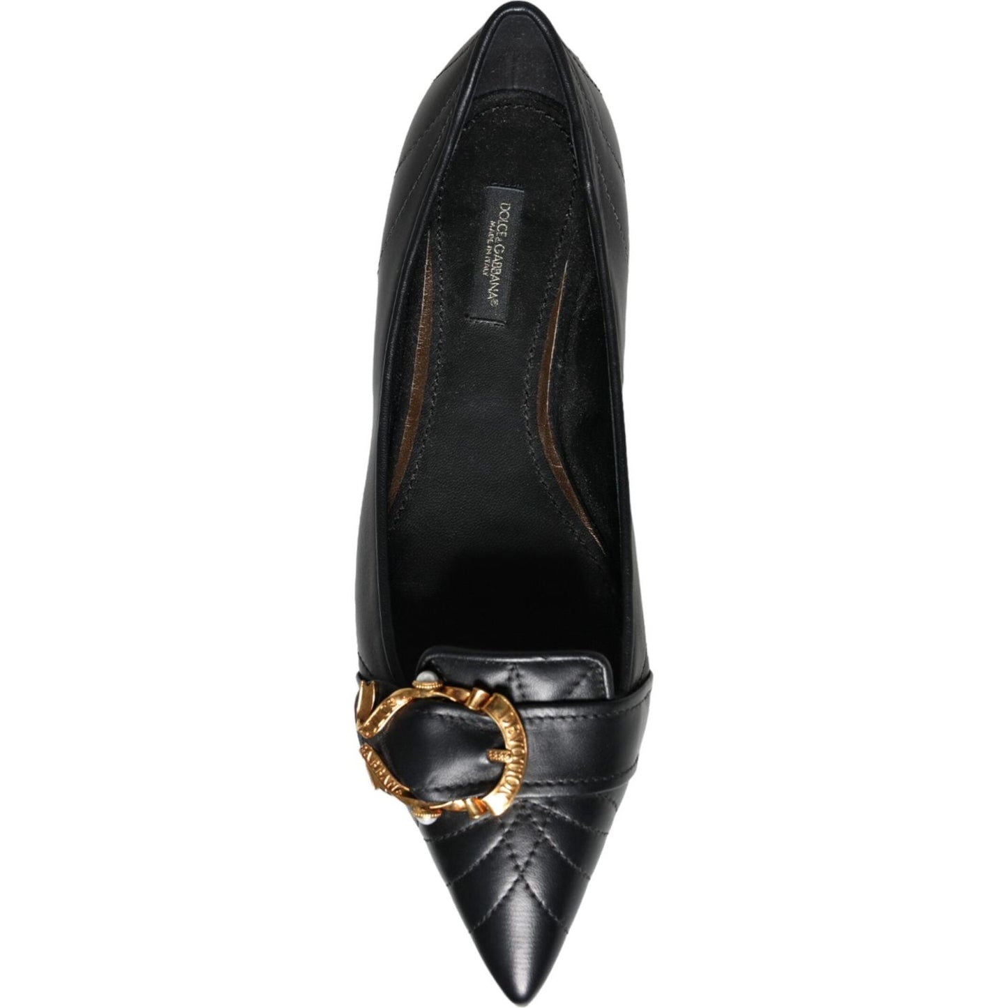 Dolce & Gabbana Black Devotion Leather Pointy Flats Shoes Dolce & Gabbana