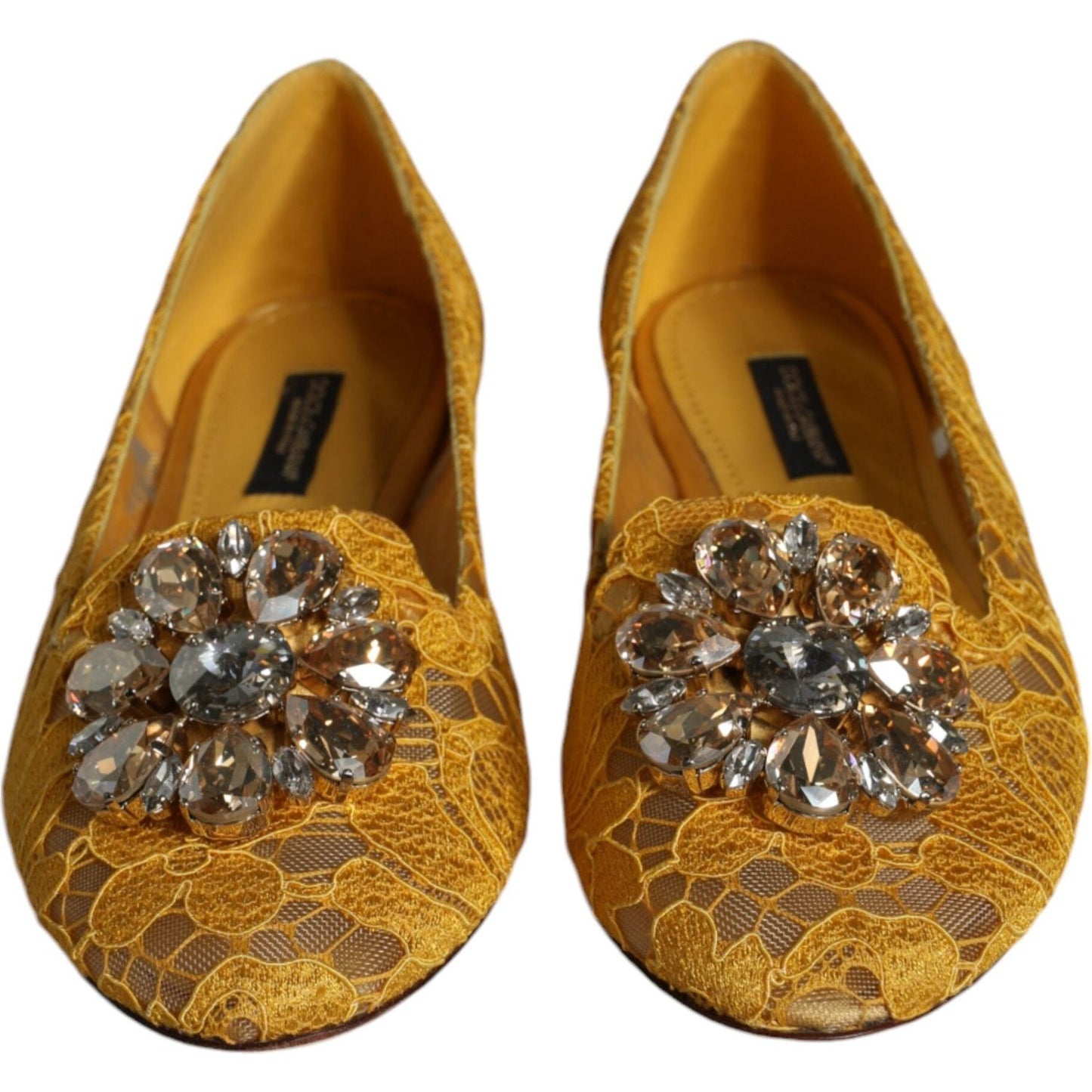 Dolce & Gabbana Mustard Lace Crystal Ballet Flats Loafer Shoes Dolce & Gabbana