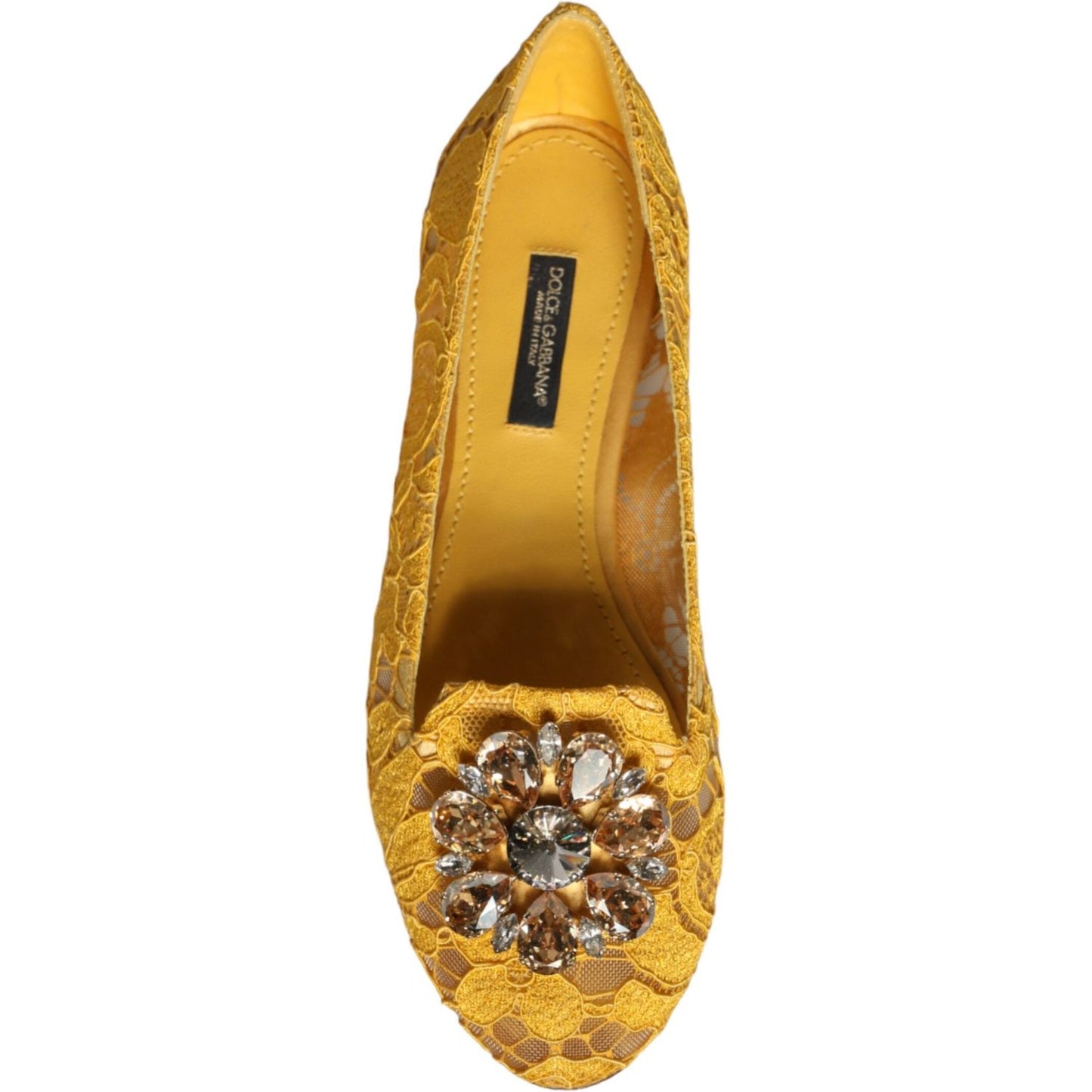 Dolce & Gabbana Mustard Lace Crystal Ballet Flats Loafer Shoes Dolce & Gabbana