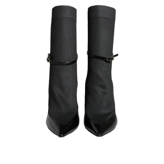 Dolce & Gabbana Black Leather Stilettos Booties Socks Shoes