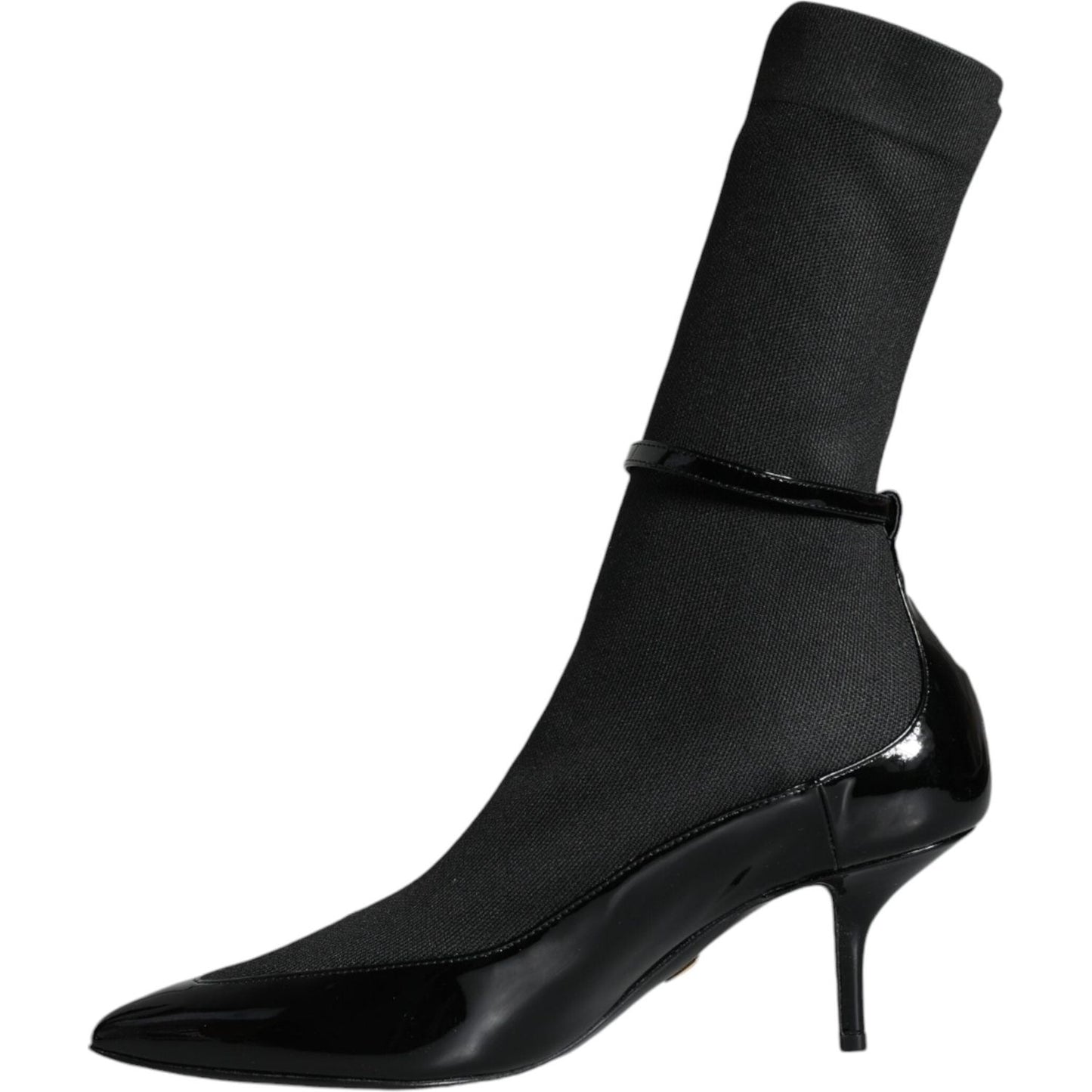 Dolce & Gabbana Black Leather Stilettos Booties Socks Shoes Dolce & Gabbana