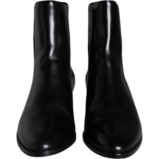 Dolce & Gabbana Black Leather Ankle Boots Booties Shoes Dolce & Gabbana