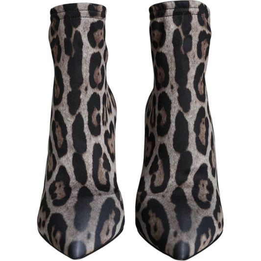 Dolce & Gabbana Gray Leopard Stretch Heels Ankle Boots Shoes Dolce & Gabbana