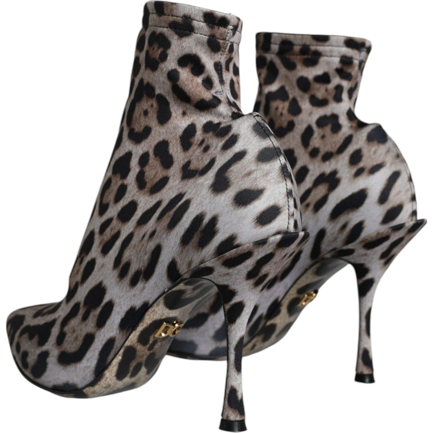 Dolce & Gabbana Gray Leopard Stretch Heels Ankle Boots Shoes Dolce & Gabbana