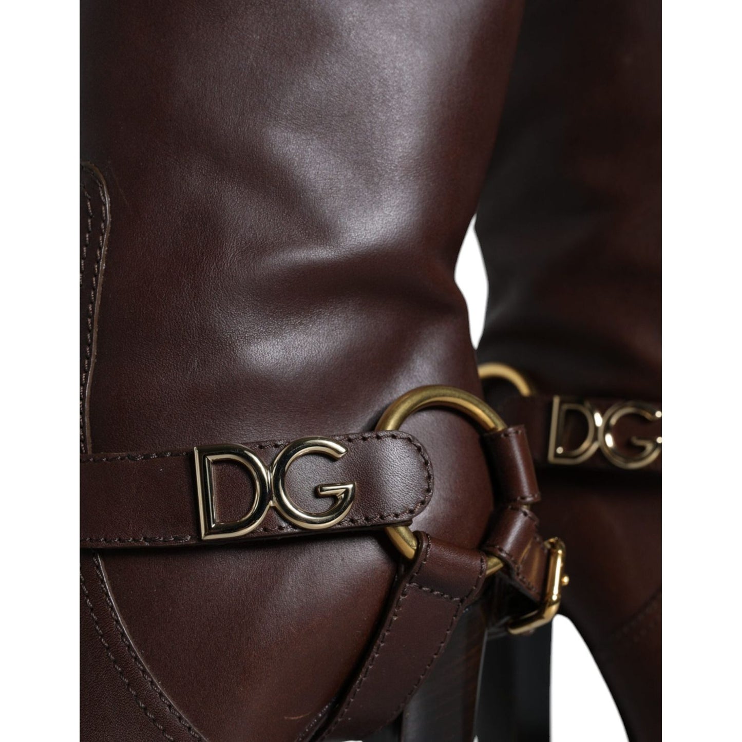 Dolce & Gabbana Brown Leather Gold Tone Logo High Boots Shoes Dolce & Gabbana