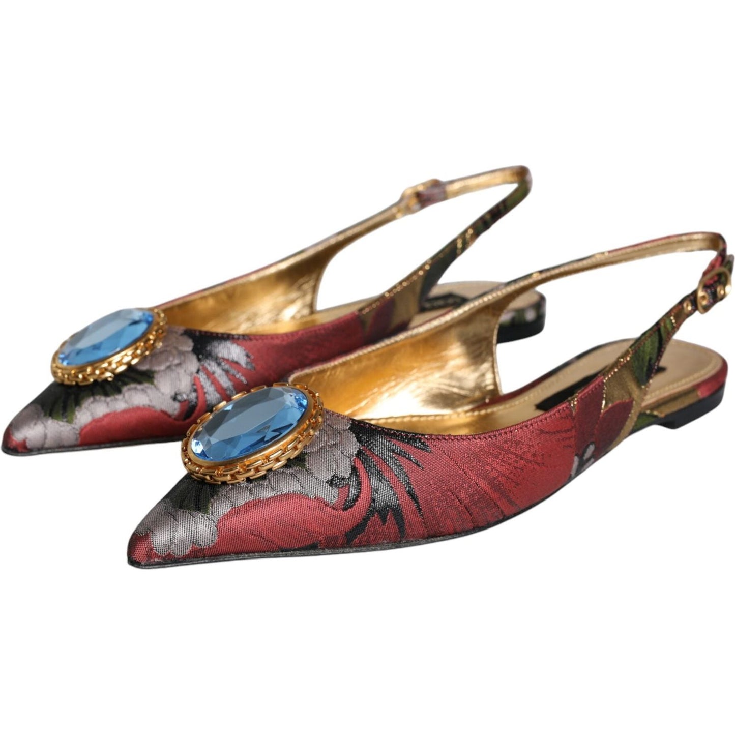 Dolce & Gabbana Multicolor Jacquard Crystal Flats Slingback Shoes Dolce & Gabbana