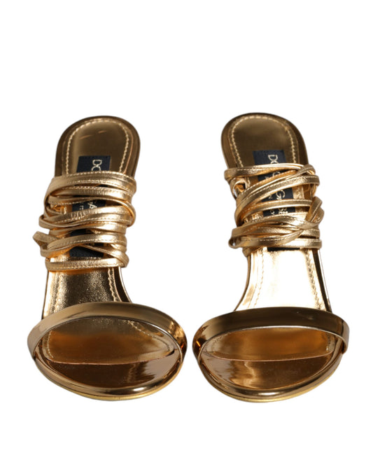 Dolce & Gabbana Gold Leather High Heels Sandals Shoes Dolce & Gabbana